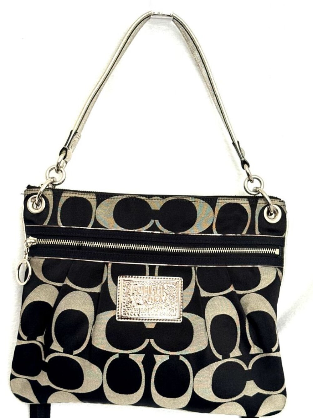 COACH Poppy 15318 Classic Signature C Shoulder/Crossboy Bag Black & Gray